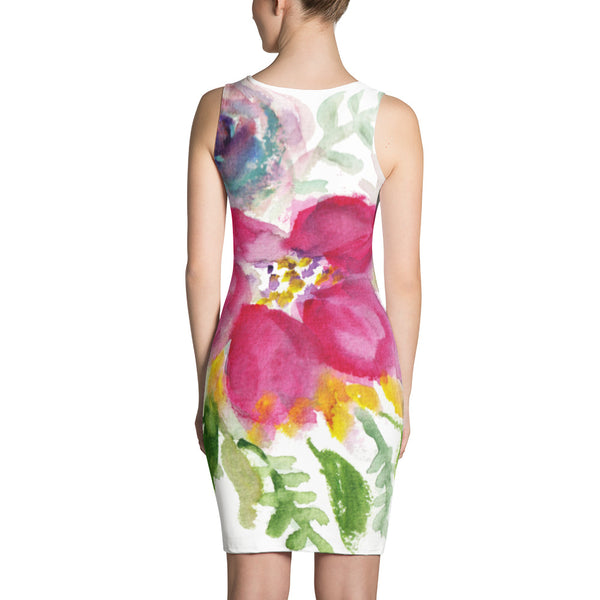 Joyful Floral Rose Print Long Sleeveless Women's Dress - Made in USA (US Size: XS-XL)-Women's Sleeveless Dress-Heidi Kimura Art LLC