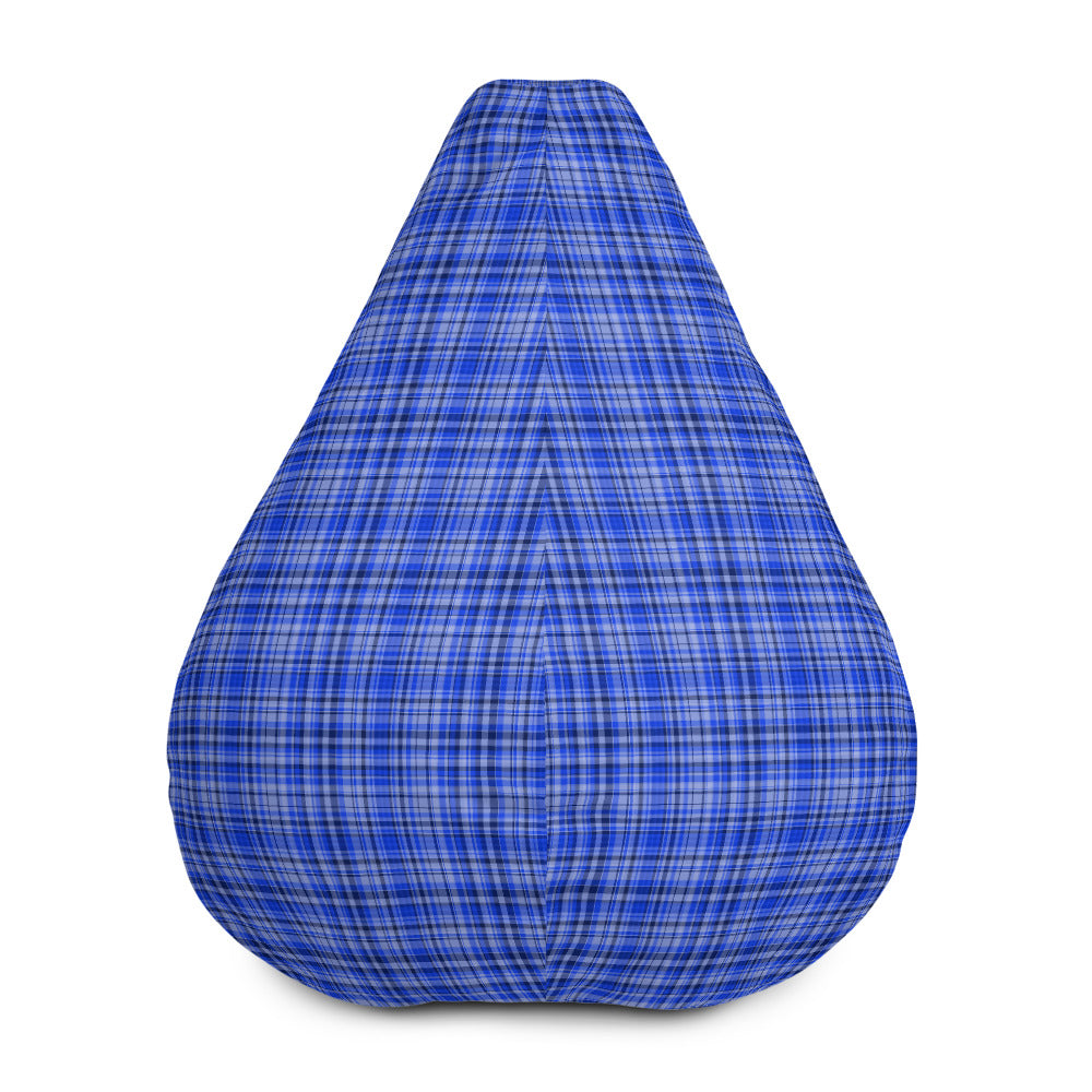 Serene Blue Tartan Plaid Print Water Resistant Polyester 3.4' Tall Bean Sofa Bag Chair-Bean Bag-Bean Bag w/ Filling-Heidi Kimura Art LLC