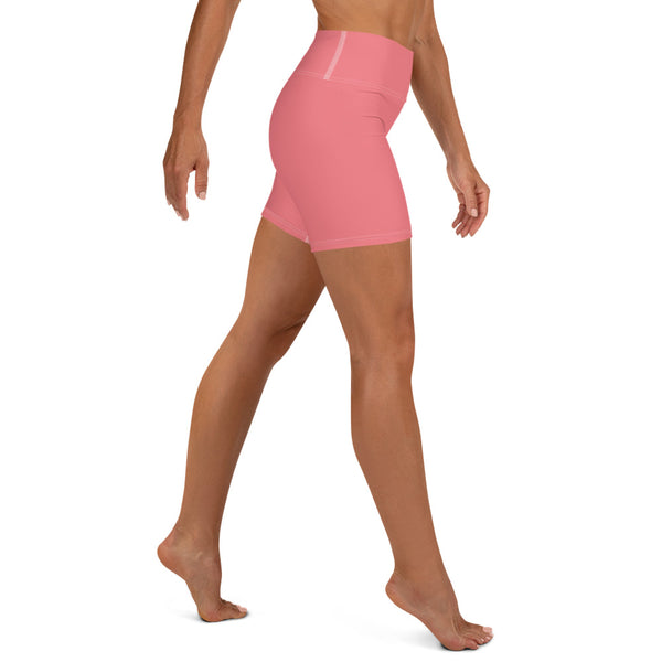 Yoga Shorts-Heidi Kimura Art LLC-Heidi Kimura Art LLCPeach Pink Women's Yoga Shorts, Pink Solid Color Premium Quality Women's High Waist Spandex Fitness Workout Yoga Shorts, Yoga Tights, Fashion Gym Quick Drying Short Pants With Pockets - Made in USA/EU (US Size: XS-XL)