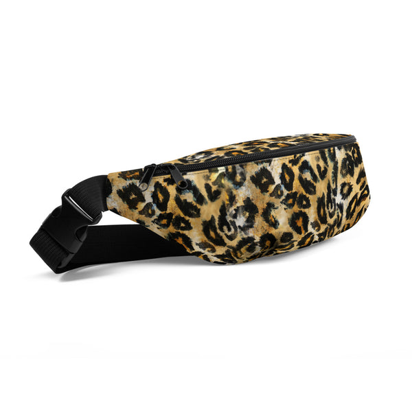 Brown Leopard Animal Print Designer Fanny Pack Festival Belt Waist Bag- Made in USA-Fanny Pack-Heidi Kimura Art LLC
