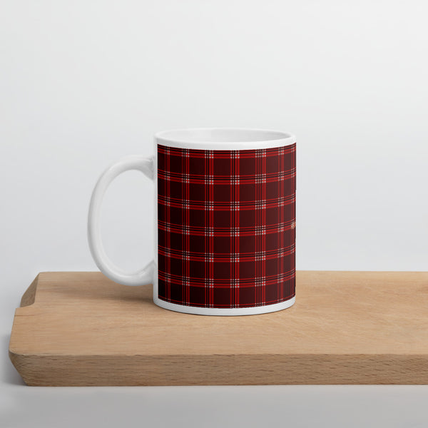 Red Plaid Print Mug, Dishwasher Microwave Safe Tea Coffee Mug-Printed in USA/EU-Heidi Kimura Art LLC-Heidi Kimura Art LLC