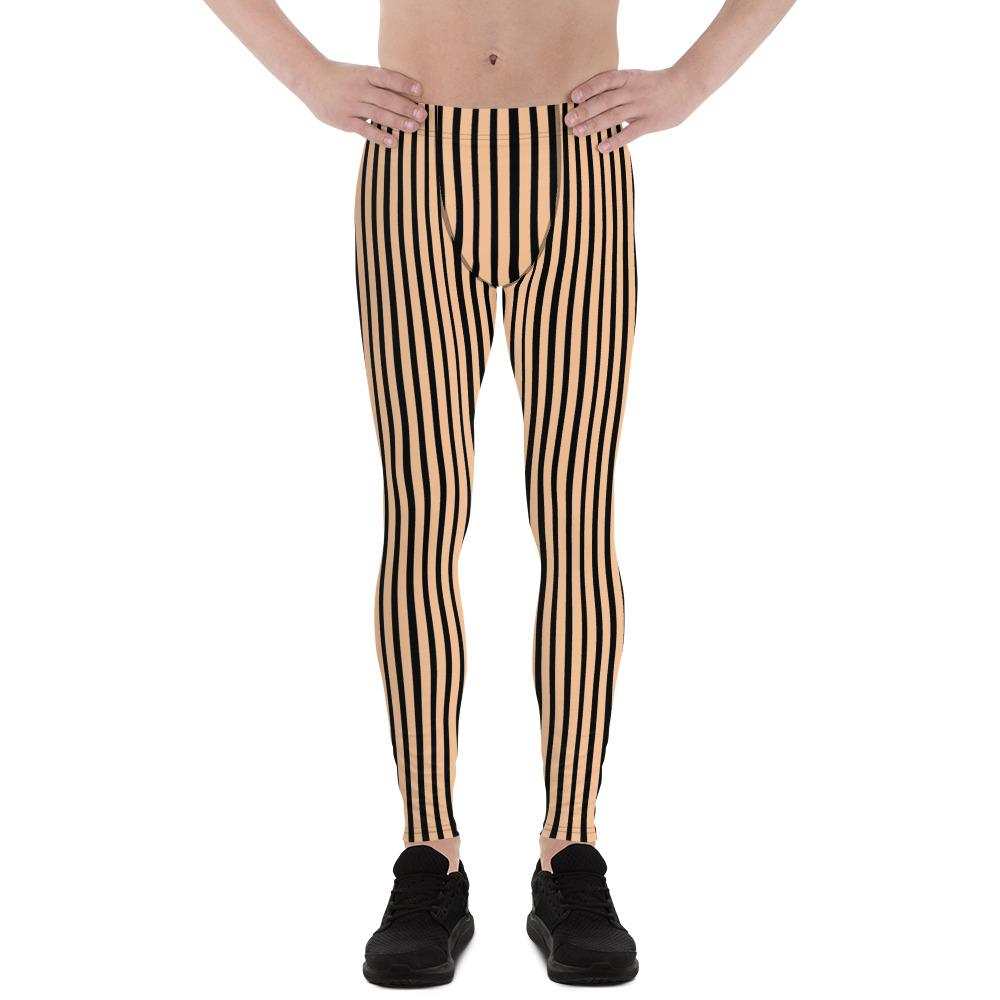 Nude Black Stripe Print Premium Men's Leggings Meggings Fashion Tights-Made in USA/EU-Men's Leggings-XS-Heidi Kimura Art LLC