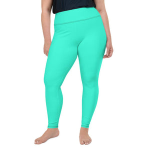 Turquoise Blue Plus Size Leggings, Solid Color Bright Women's Best Tights-  Made in USA/EU