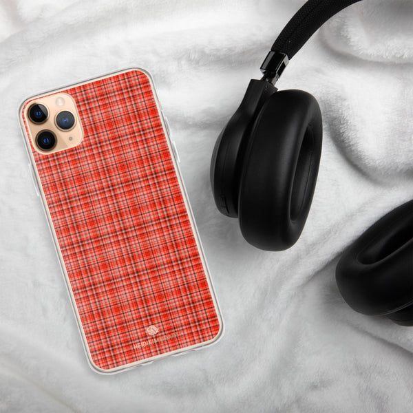 Red Plaid Print iPhone Case, Tartan Print Phone Case-Printed in USA/EU-Heidi Kimura Art LLC-Heidi Kimura Art LLC