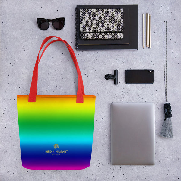 Rainbow Ombre Print Gay Pride Designer 15"x15" Square Shopping Tote Bag- Made in USA/EU-Tote Bag-Heidi Kimura Art LLC