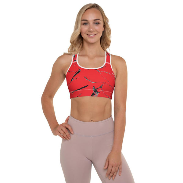 Red Marble Print Women's Premium Padded Workout Sports Bra- Made in USA/ EU-Sports Bras-White-XS-Heidi Kimura Art LLC