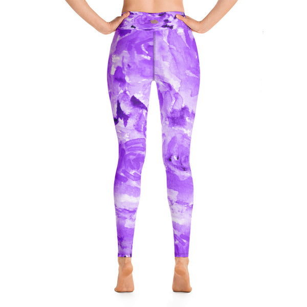 Purple Abstract Rose Floral Ocean Yoga Leggings/ Long Yoga Pants - Made in USA-Leggings-Heidi Kimura Art LLC Purple Abstract Rose Women's Leggings, Purple Abstract Rose Floral Ocean Print Yoga Leggings/ Long Yoga Pants - Made in USA/EU (US Size: XS-XL)