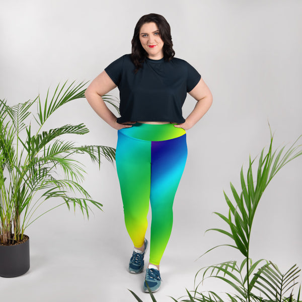 Rainbow Diagonal Ombre Print Women's Plus Size Leggings Yoga Pants- Made in USA/EU-Women's Plus Size Leggings-Heidi Kimura Art LLC