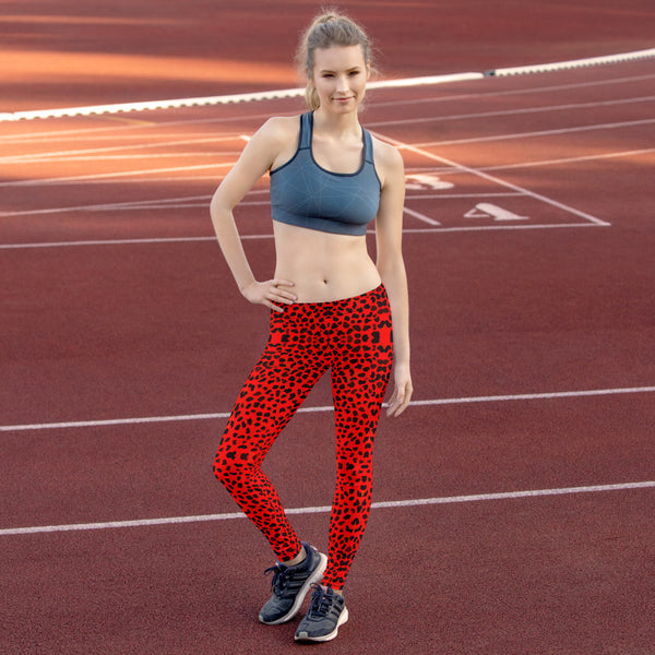 Red Cheetah Animal Print Leggings, Women's Casual Tights-Made in USA/EU-Heidi Kimura Art LLC-Heidi Kimura Art LLC