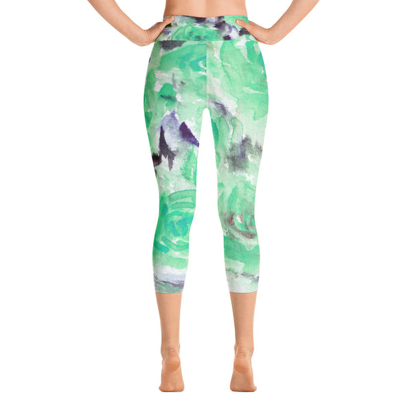 Strong Calming Blue Rose Yoga Capri Designer Leggings Yoga Pants - Made in USA-Capri Yoga Pants-Heidi Kimura Art LLC
