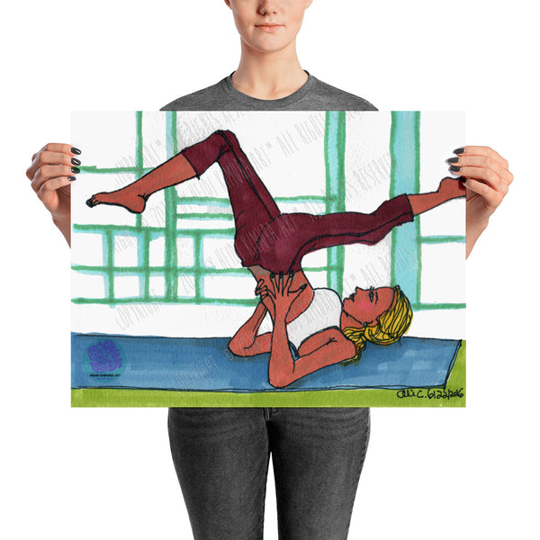 Supported Split-legged Shoulder Stand Yoga Studio Art Poster, Made in USA/ Europe-Art Print-18×24-Heidi Kimura Art LLC