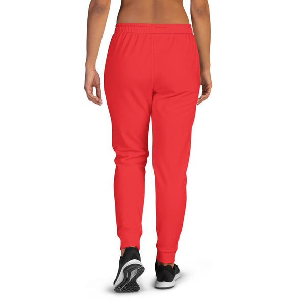 Hot Red Solid Color Print Designer Slim Fit Women's Sweatpants Joggers- Made in EU-Women's Joggers-Heidi Kimura Art LLC