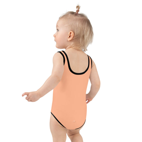 Nude Color Girl's Swimwear, Solid Color Print Kids Swimsuit-Heidi Kimura Art LLC-Heidi Kimura Art LLC