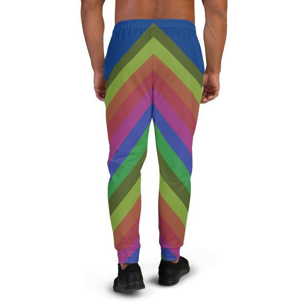 Blue Faded Rainbow Stripe Print Rave Party Premium Men's Joggers - Made in EU-Men's Joggers-Heidi Kimura Art LLC Blue Rainbow Men's Joggers, Blue Faded Rainbow Stripe Print Rave Party  Designer Ultra Soft & Comfortable Men's Joggers, Men's Jogger Pants-Made in EU (US Size: XS-3XL)