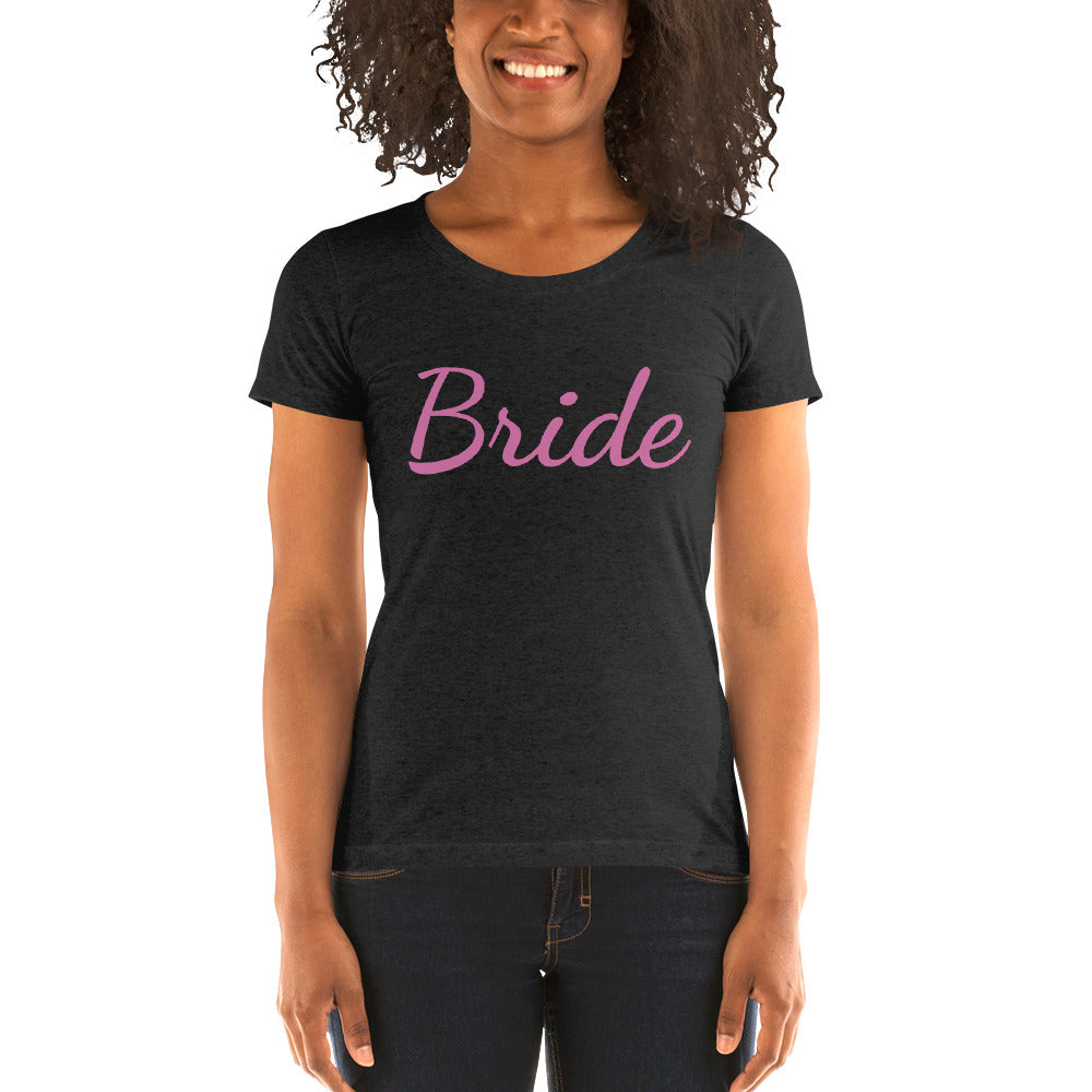 Bride/ Personalizable Custom Text Premium Personalizable Ladies' Short Sleeve T-Shirt-Women's T-Shirt-Charcoal-Black Triblend-S-Heidi Kimura Art LLC