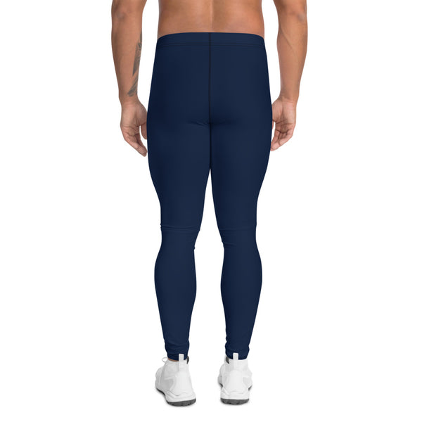 Navy Blue Men's Leggings, Modern Solid Color Meggings Compression Tights-Made in USA/EU-Heidi Kimura Art LLC-Heidi Kimura Art LLC Navy Blue Men's Leggings, Modern Solid Color Simplistic Pastel Modern Sexy Meggings Men's Workout Gym Tights Leggings, Men's Compression Tights Pants - Made in USA/ EU (US Size: XS-3XL)
