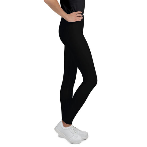 Solid Classic Black Color Premium Youth Leggings Pants Gym Tights - Made in USA/EU-Youth's Leggings-Heidi Kimura Art LLC