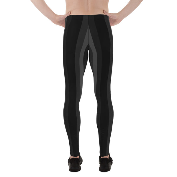 Black Gray Vertical Striped Meggings, Premium Designer Men's Leggings- Made in USA/ EU-Men's Leggings-Heidi Kimura Art LLC