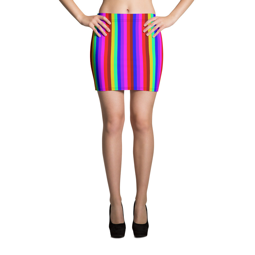 Gay Pride Rainbow Stripe Skirt, Women's Mini Skirt-Made in USA/EU-Heidi Kimura Art LLC-XS-Heidi Kimura Art LLC Rainbow Striped Women's Mini Skirt, Rainbow Striped Gay Pride Parade Print Alluring Women's Mini Skirt - Made in USA/ EU (US Size XS-XL)