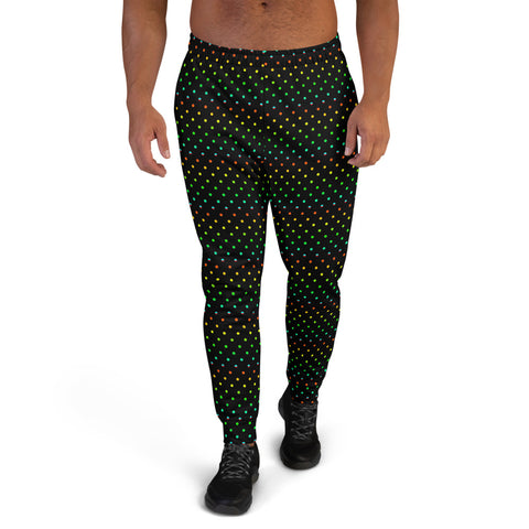 Black Rainbow Dots Men's Joggers, Gay Pride Polka Dots Designer Sweatpants-Made in EU-Men's Joggers-XS-Heidi Kimura Art LLC
