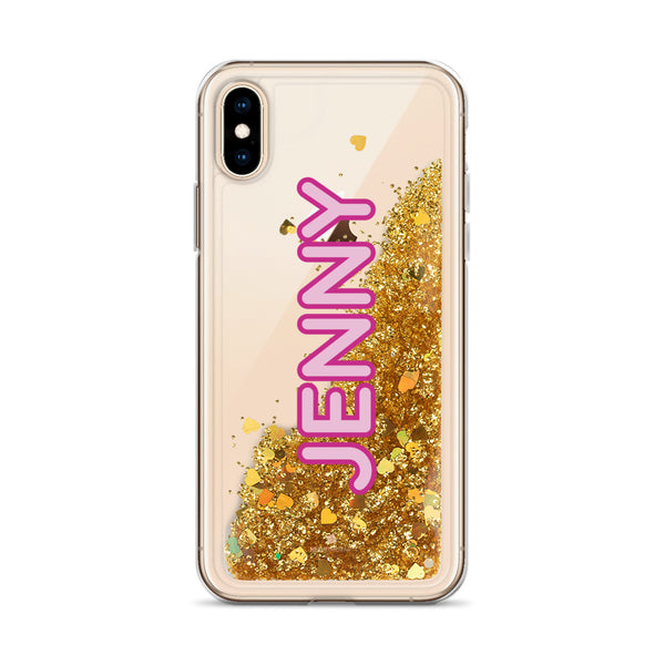 Custom Name Liquid Glitter Phone Case, Personalized Best iPhone Case-Heidi Kimura Art LLC-Gold-iPhone X/XS-Heidi Kimura Art LLC