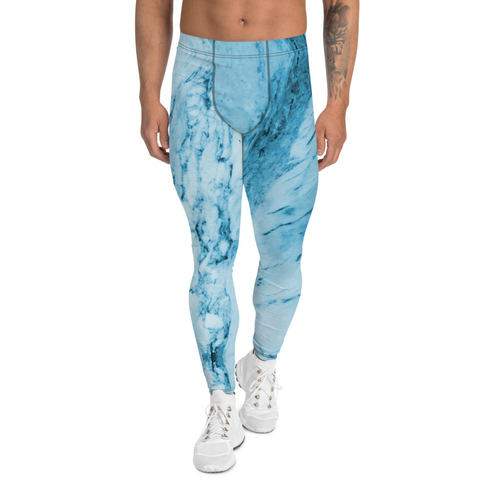 Blue Marble Print Meggings, Designer Abstract Men's Leggings-Made in USA/EU-Heidi Kimura Art LLC-XS-Heidi Kimura Art LLC Blue Marble Print Meggings, Designer Abstract Premium Sexy Meggings Men's Workout Gym Tights Leggings, Men's Compression Tights Pants - Made in USA/ EU (US Size: XS-3XL) 