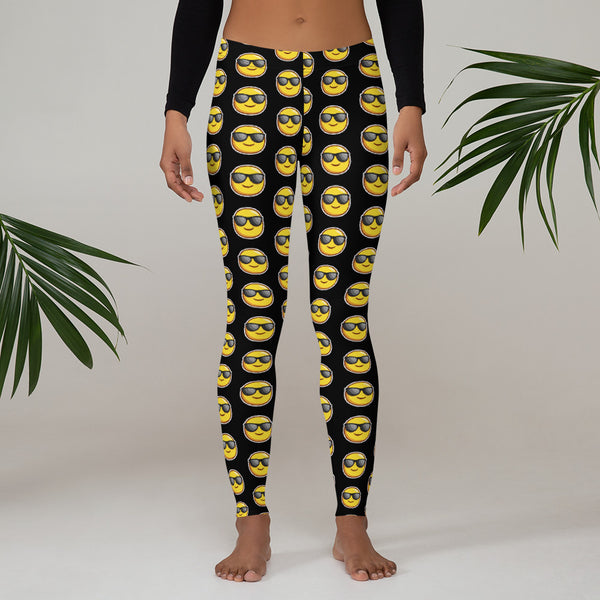 Black Sunshine Emoji Casual Leggings, Women's Tights-Made in USA/EU-Heidi Kimura Art LLC-Heidi Kimura Art LLC