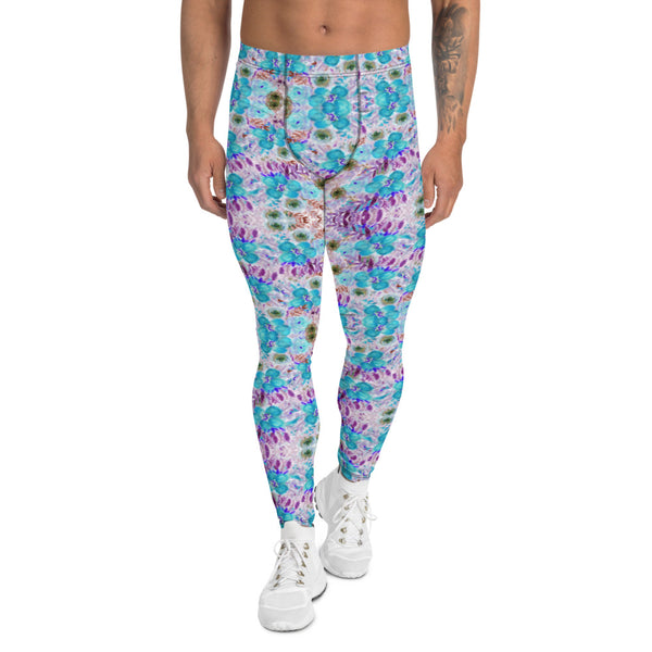 Purple Blue Floral Men's Leggings-Heidikimurart Limited -XS-Heidi Kimura Art LLC Purple Blue Floral Men's Leggings, Flower Print Designer Sexy Meggings Men's Workout Gym Tights Leggings, Men's Compression Tights Pants - Made in USA/ EU/ MX (US Size: XS-3XL) 