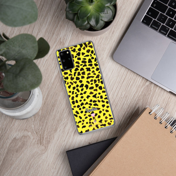 Yellow Leopard Print Samsung Case, Personalized Custom Name Phone Case-Heidi Kimura Art LLC-Heidi Kimura Art LLC