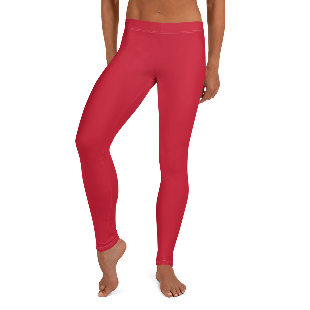 Red Solid Color Women's Leggings, Fashion Casual Tights-Made in USA/EU-Heidi Kimura Art LLC-XS-Heidi Kimura Art LLC