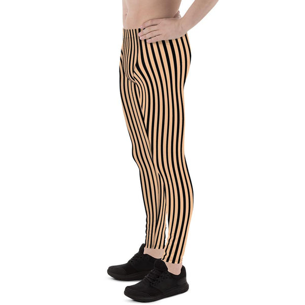 Nude Black Stripe Print Premium Men's Leggings Meggings Fashion Tights-Made in USA/EU-Men's Leggings-Heidi Kimura Art LLC