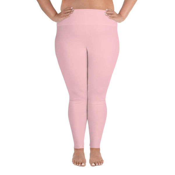 Light Pale Pink Solid Color Print Women's Best Quality Plus Size Leggings-Made in USA/EU-Women's Plus Size Leggings-2XL-Heidi Kimura Art LLC