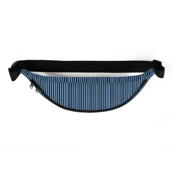 Light Blue Black Stripe Print Designer Waist Belt Bag Fanny Pack Waist Bag- Made in USA-Fanny Pack-Heidi Kimura Art LLC