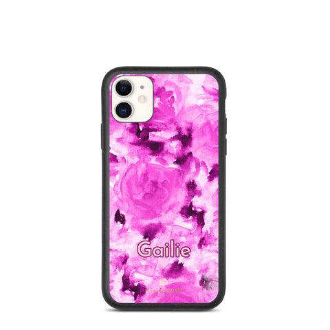 Custom Name Pink Floral iPhone Case, Biodegradable Phone Case-Heidi Kimura Art LLC-iPhone 11-Heidi Kimura Art LLC