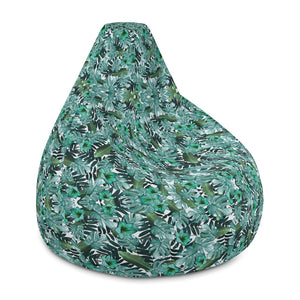 Green Tropical Bean Bag Chair w/ filling, Made in EU-Heidi Kimura Art LLC-Heidi Kimura Art LLC Green Tropical Bean Bag, Tropical Leaf Abstract Print Designer Large Sofa Chair w/ filling Water Resistant Polyester Bean Sofa Bag W: 58"x H: 41", Best Sofa Chair Living Room Seat Indoor Big Furniture