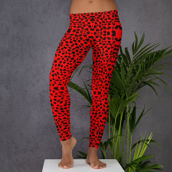 Red Cheetah Animal Print Leggings, Women's Casual Tights-Made in USA/EU-Heidi Kimura Art LLC-Heidi Kimura Art LLC