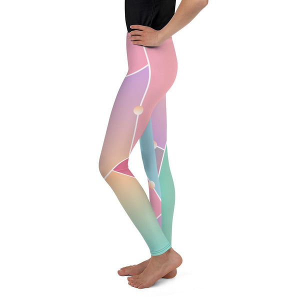 Pink Blue Pastel Ombre Print Soft Youth Leggings Compression Tights- Made in USA/EU-Youth's Leggings-Heidi Kimura Art LLC