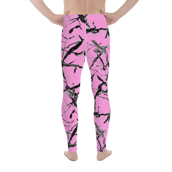 Pink Marble Print Men's Leggings, Abstract Print Premium Meggings Tights- Made in USA/EU-Men's Leggings-Heidi Kimura Art LLC