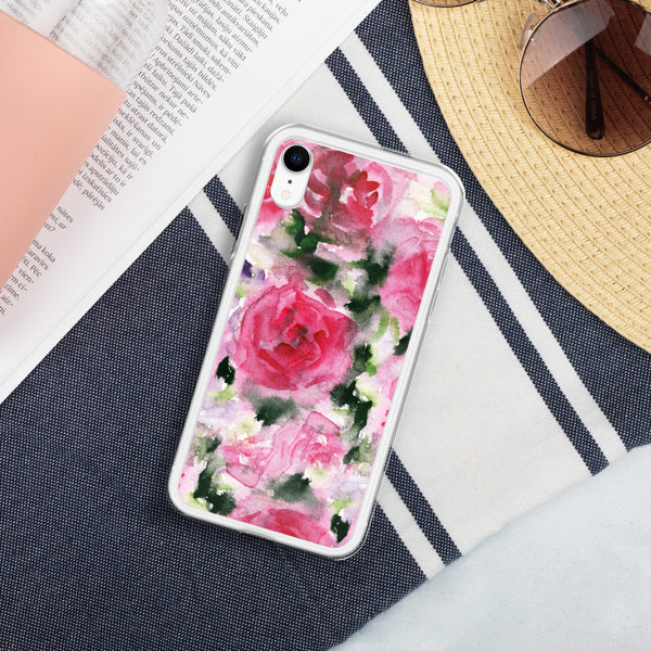 Pink Rose Liquid Glitter Phone Case, Floral Print iPhone Case-Printed in USA/EU-Heidi Kimura Art LLC-Gold-iPhone XR-Heidi Kimura Art LLC