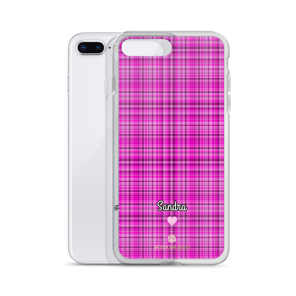 Personalized Pink Tartan iPhone Case, Custom Name Plaid Print Phone Case-Heidi Kimura Art LLC-Heidi Kimura Art LLC