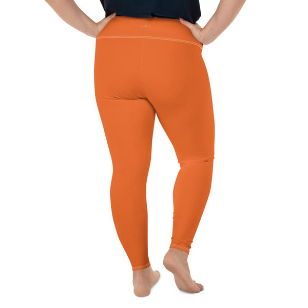 Dark Orange Solid Color Print Women's Plus Size Best Quality Leggings- Made in USA/EU-Women's Plus Size Leggings-Heidi Kimura Art LLC