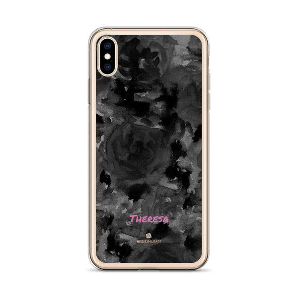 Personalized Black Floral iPhone Case, Abstract Watercolor Phone Case- Printed in USA/EU-Heidi Kimura Art LLC-Heidi Kimura Art LLC