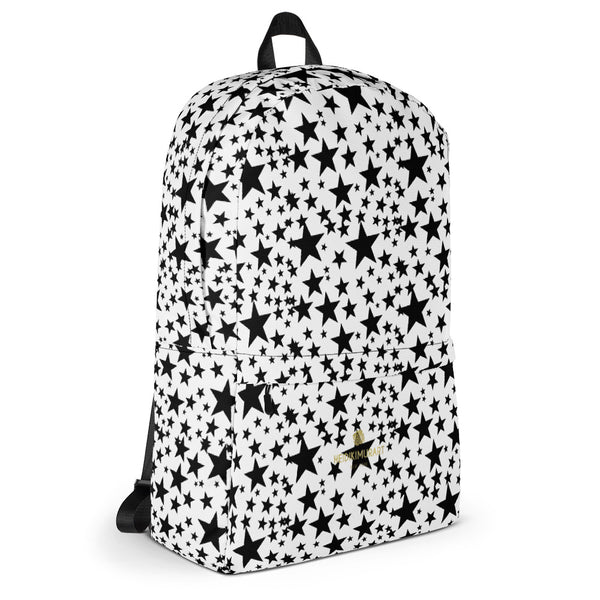Black Rock Star Pattern Print Premium Medium Size Backpack Bag - Made in USA/EU-Backpack-Heidi Kimura Art LLC