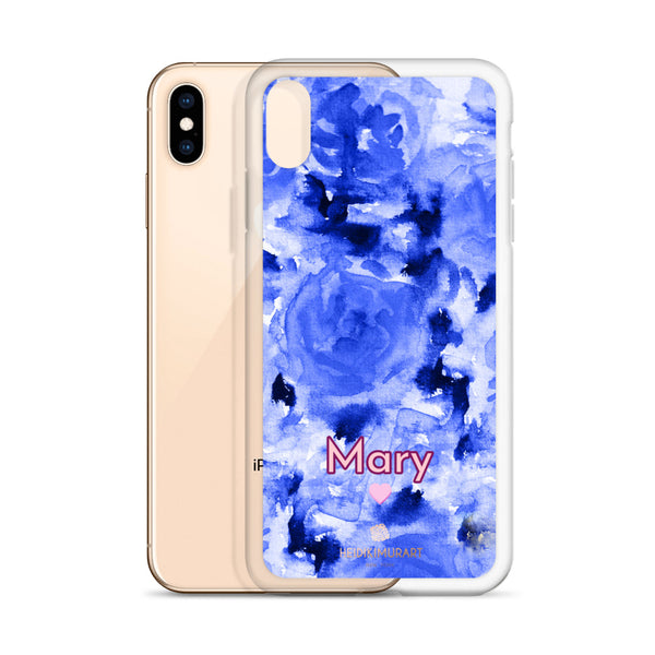 Custom Name Blue Floral iPhone Case, Personalized Phone Case-Heidi Kimura Art LLC-Heidi Kimura Art LLC