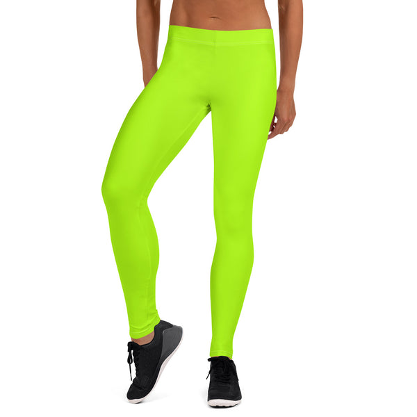 Neon Green Women's Leggings, Solid Color Modern Minimalist Women's Long Dressy Casual Fashion Leggings/ Running Tights - Made in USA/ EU (US Size: XS-XL)