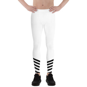 White Black Diagonal Stripe Print Men's Leggings Compression Tights- Made in USA/ EU-Men's Leggings-XS-Heidi Kimura Art LLC