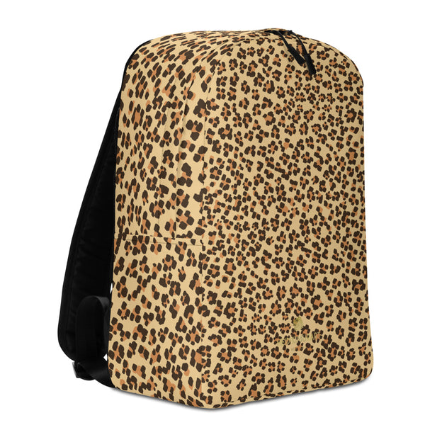 Brown Leopard Animal Print Designer Minimalist Backpack School Travel Bag- Made in EU-Minimalist Backpack-Heidi Kimura Art LLC