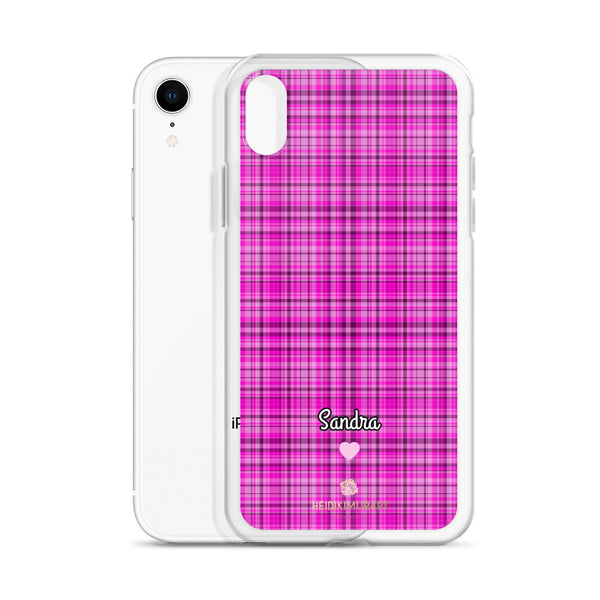 Personalized Pink Tartan iPhone Case, Custom Name Plaid Print Phone Case-Heidi Kimura Art LLC-Heidi Kimura Art LLC