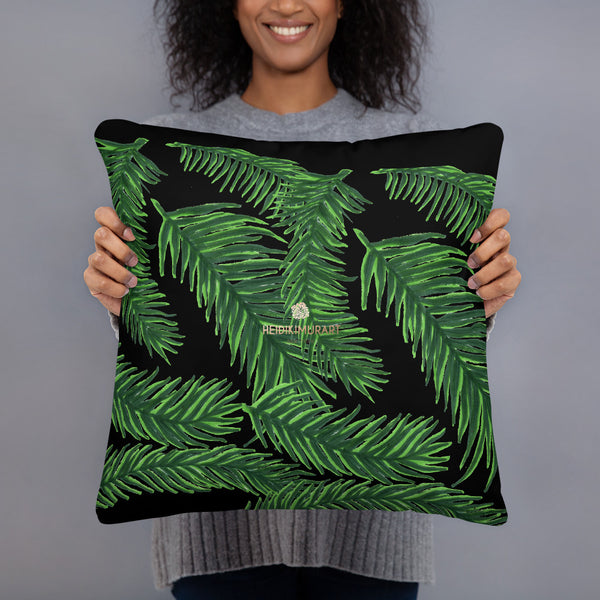 Black Green Tropical Palm Leaf Print Designer 20”x12”, 18"x18" Basic Pillow - Made in USA-Pillow-Heidi Kimura Art LLC Green Tropical Print Pillow, Black Green Tropical Palm Leaf Print 20”x12”, 18"x18" Basic Pillow Rectangular Throw Pillow Case - Made in USA