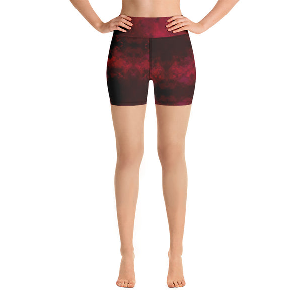 Red Abstract Women's Yoga Shorts-Heidikimurart Limited -XS-Heidi Kimura Art LLC